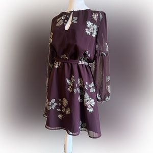 BB Dakota Women Purple Green Floral Keyhole Long Sleeve dress